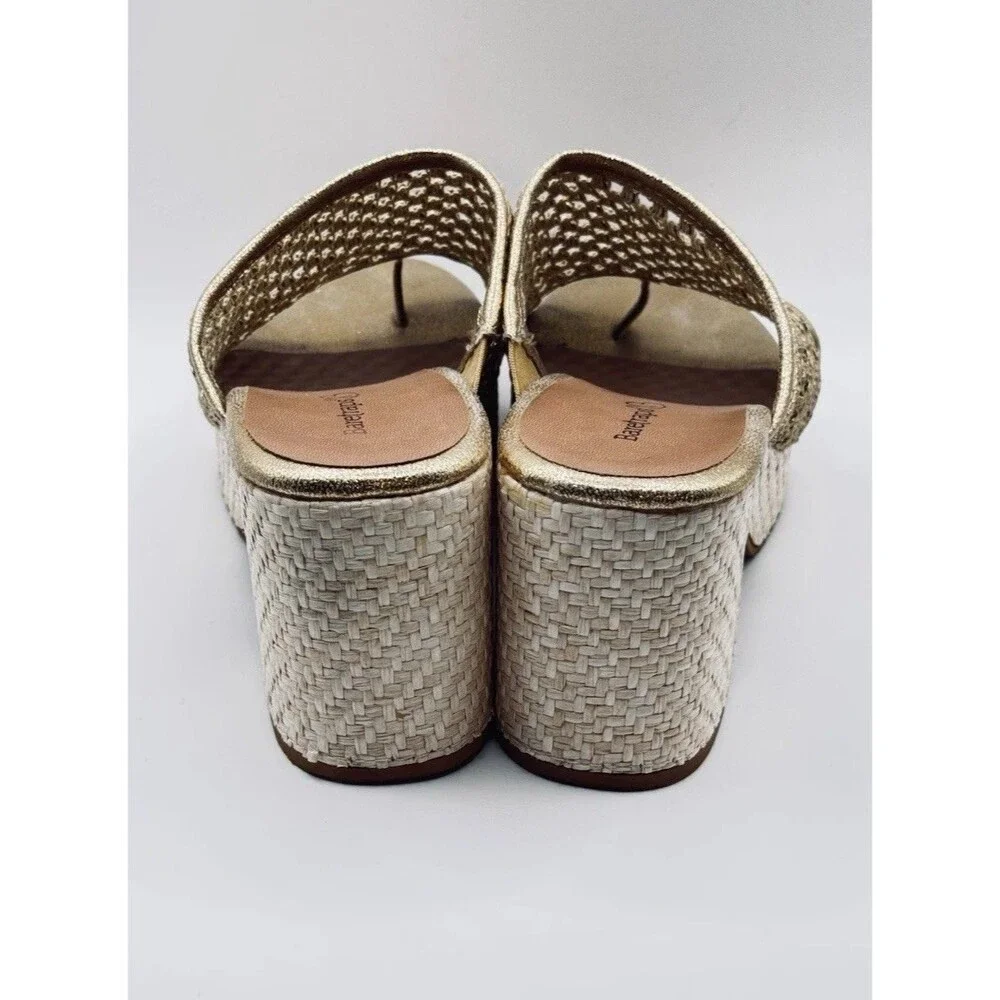 Baretraps Womens Size 7 Gold Metallic Platform Sandals Woven Boho 3” Heel